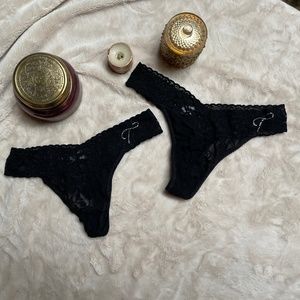 Hanky panty black lace thongs 2 pair rhinestone letter T